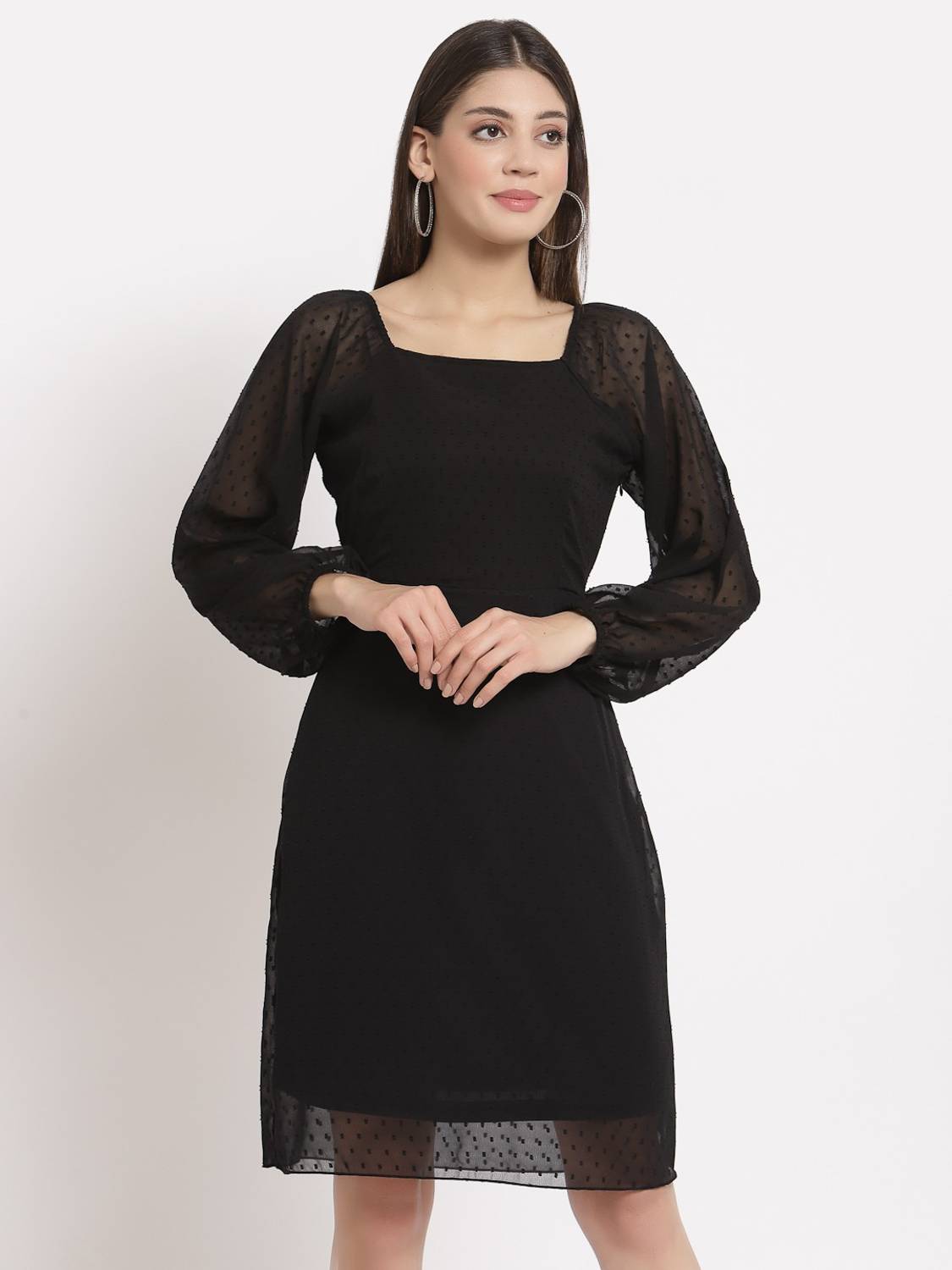 AAYU Women Skater Black Above Knee/Mid Thigh Length Dress
