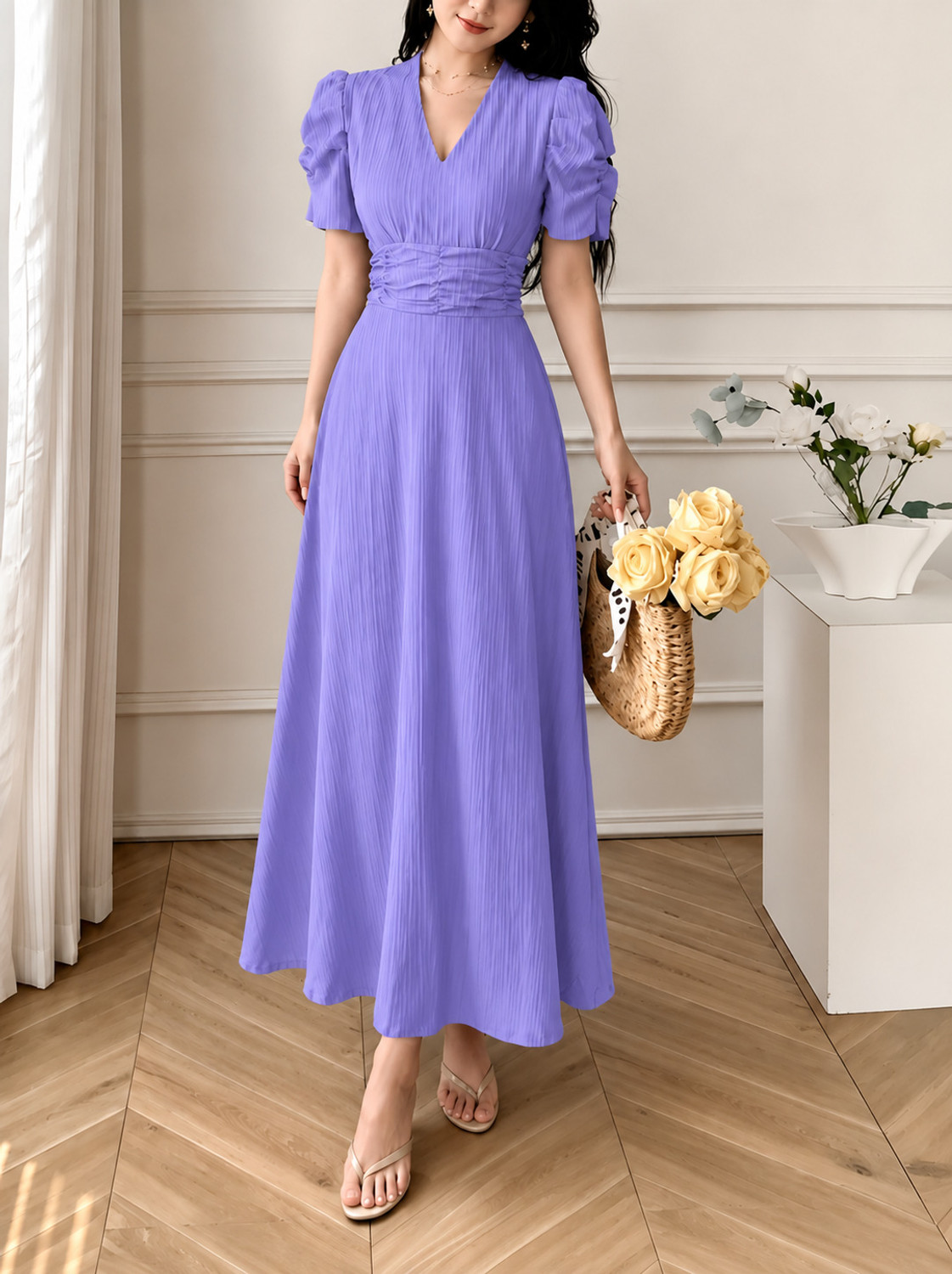 Image of Fabflee Women Fit and Flare Purple Ankle Length Dress