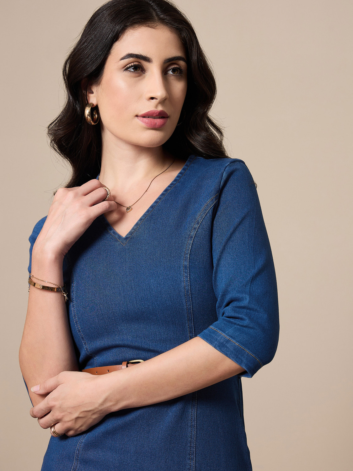 Image of SASSAFRAS worklyf Women Bodycon Blue Below Knee Dress