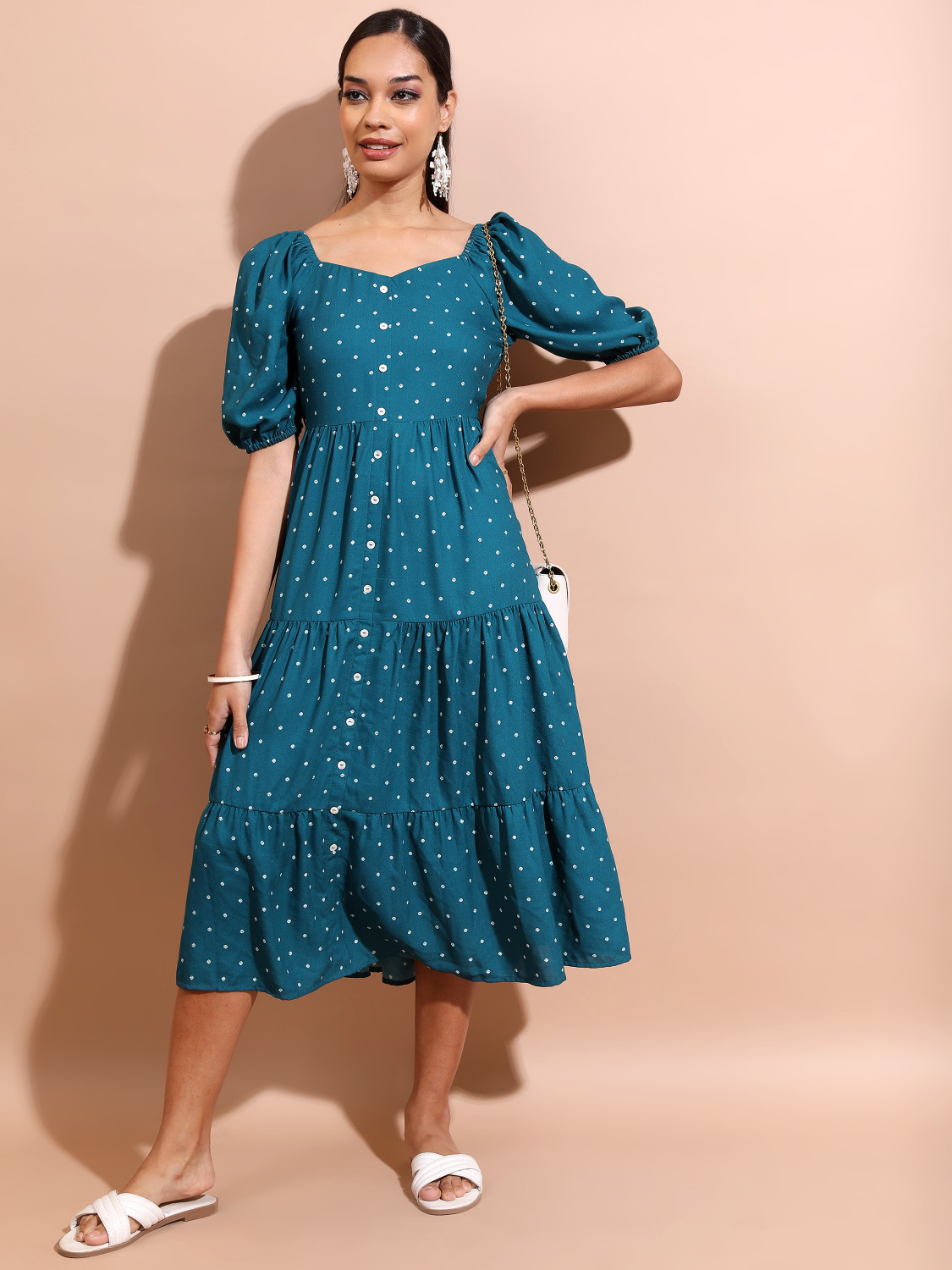 Image of VISHUDH NEW Women Blouson Blue Midi /Calf Length Dress