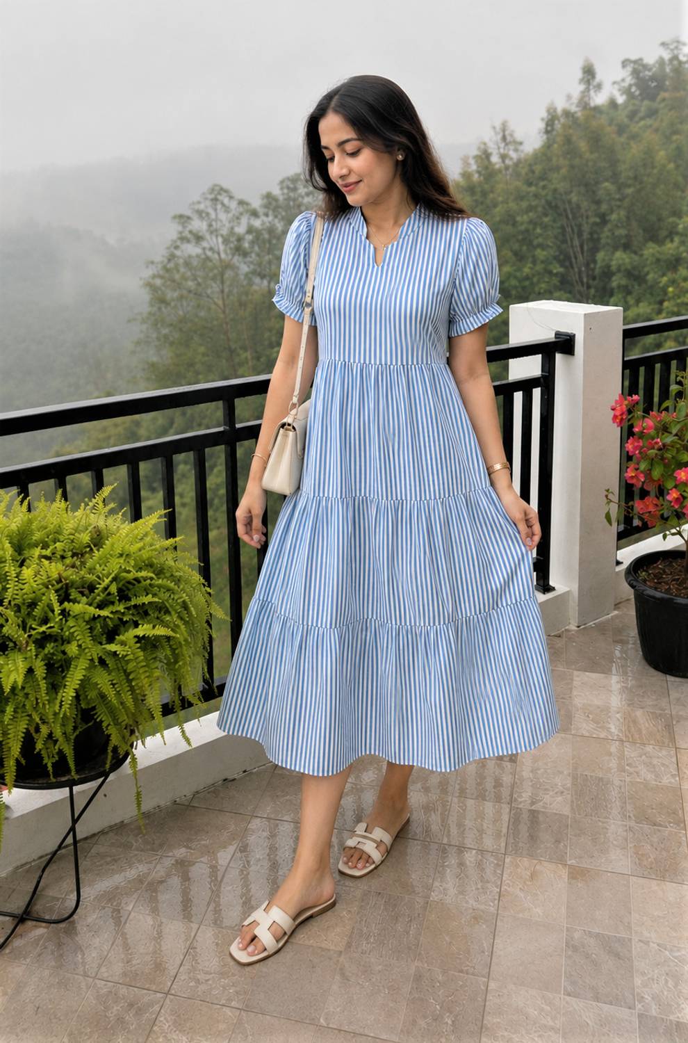 Zanies Women Fit and Flare Blue Midi/Calf Length Dress