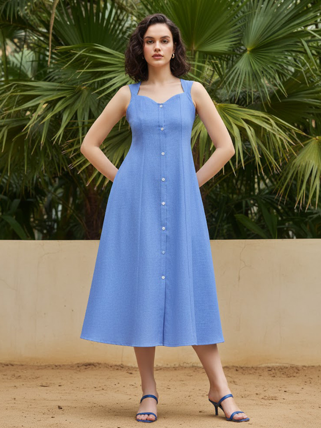 PURVAJA Women Fit and Flare Blue Midi/Calf Length Dress