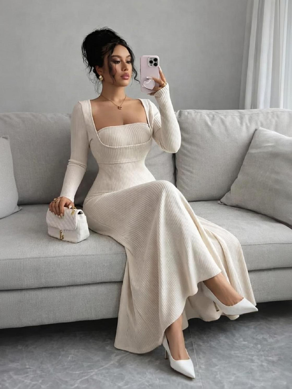 Image of WANQUILA Women Fit and Flare Beige Maxi /Full Length Dress