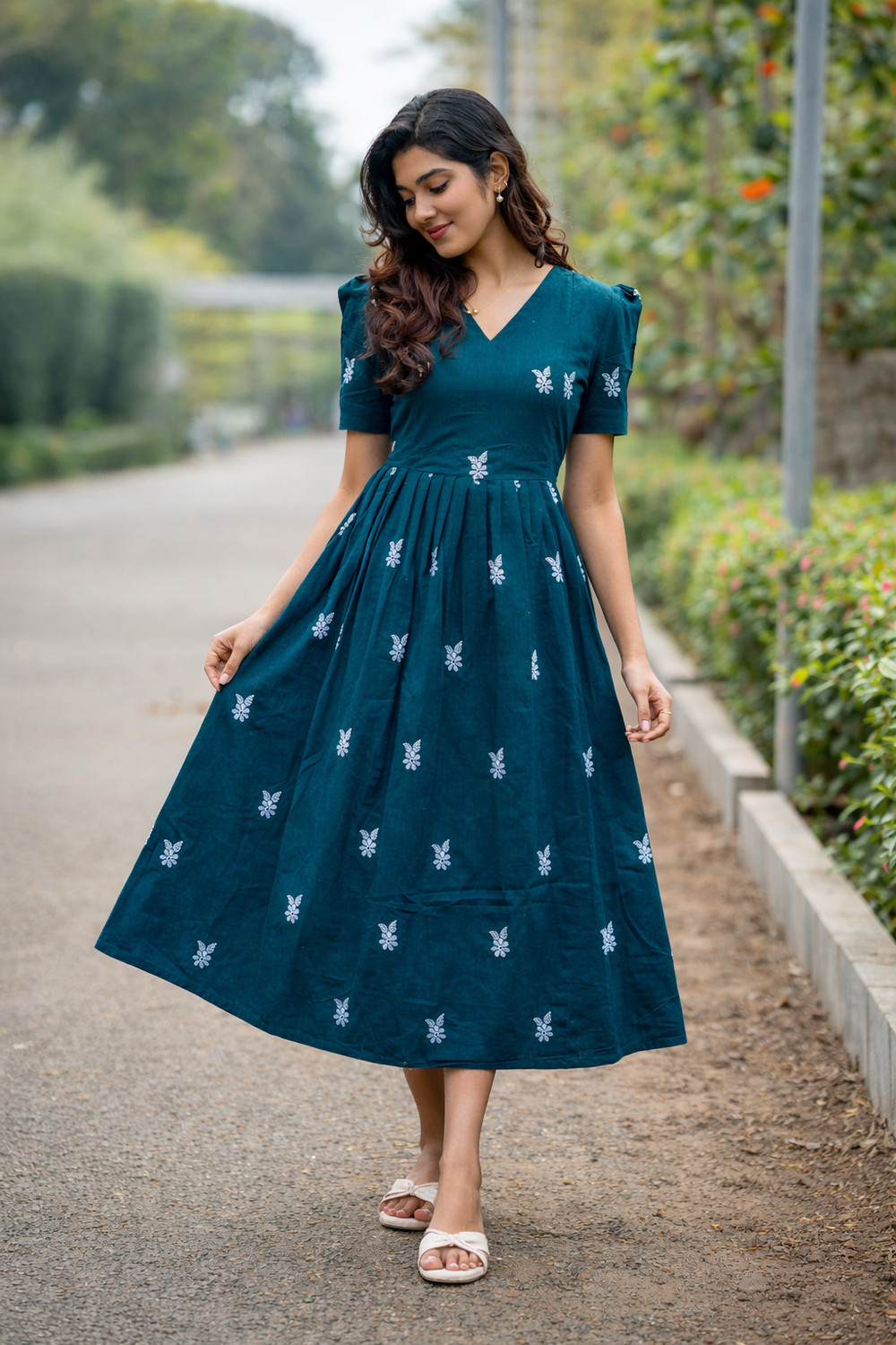 Image of zoentik enterprise Women Fit and Flare Blue Midi /Calf Length Dress