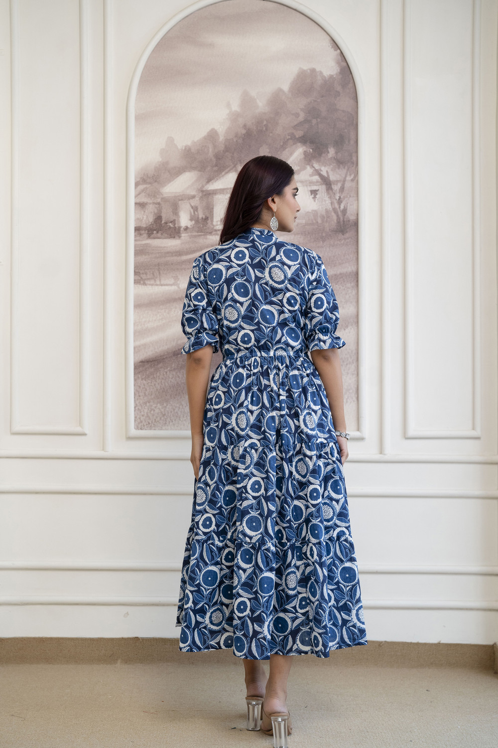 Image of FebQ Women Fit and Flare Blue Below Knee Dress