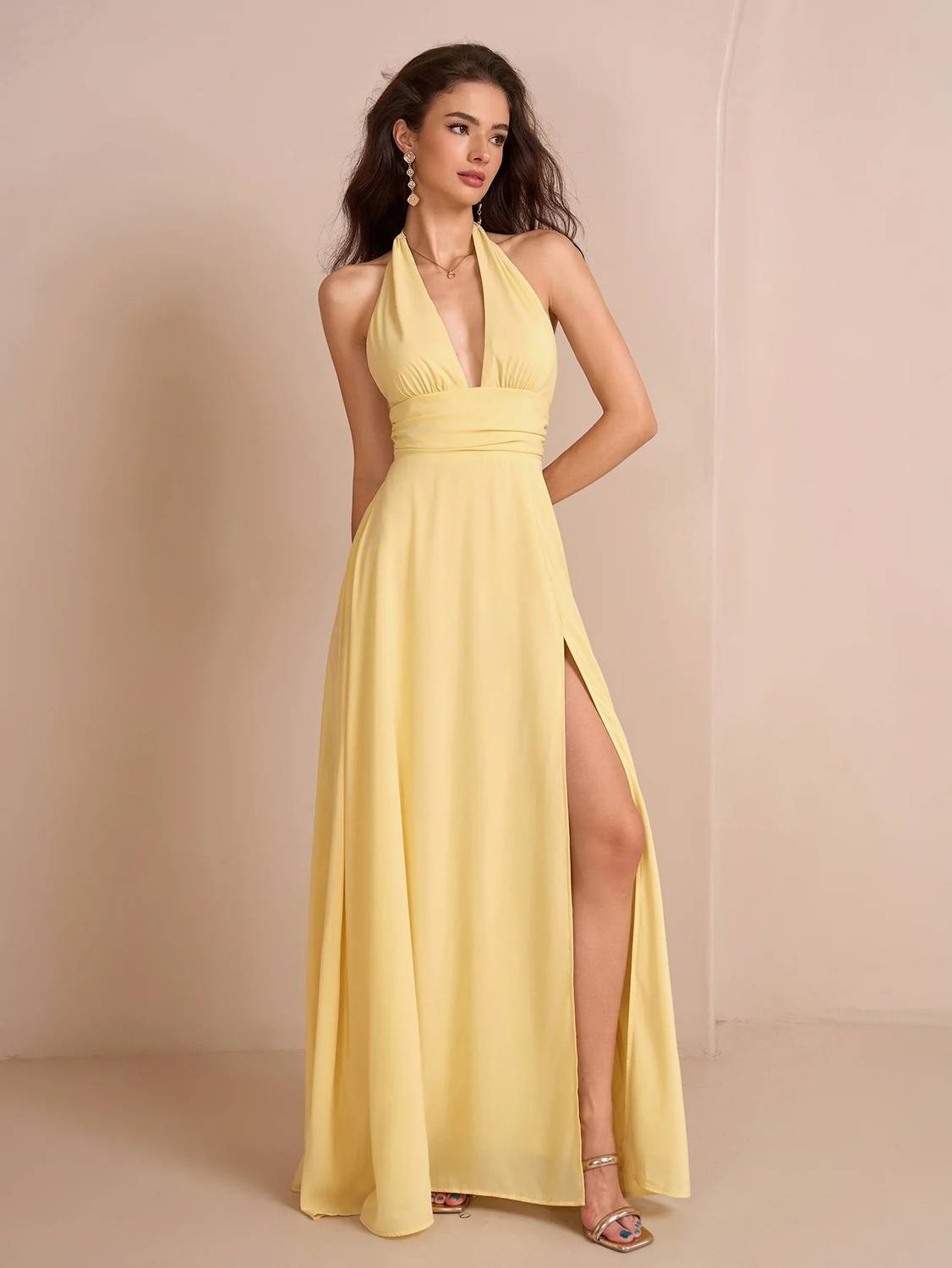 Metronaut Women A-Line Yellow Maxi Full Length Dress