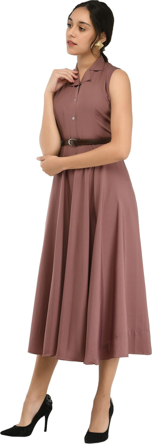 Image of Rudraaksha Women Fit and Flare Pink Above Knee /Mid Thigh Length Dress With Mask