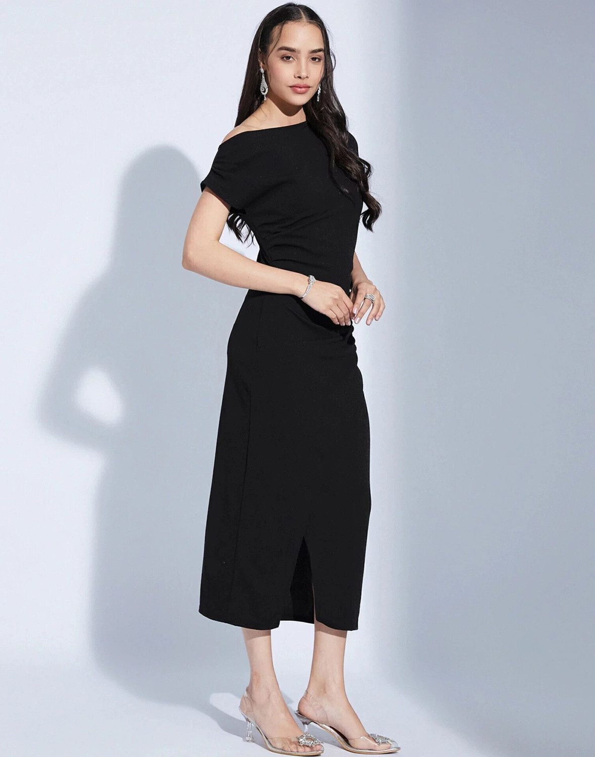 Image of Selvia Women Bodycon Black Midi /Calf Length Dress