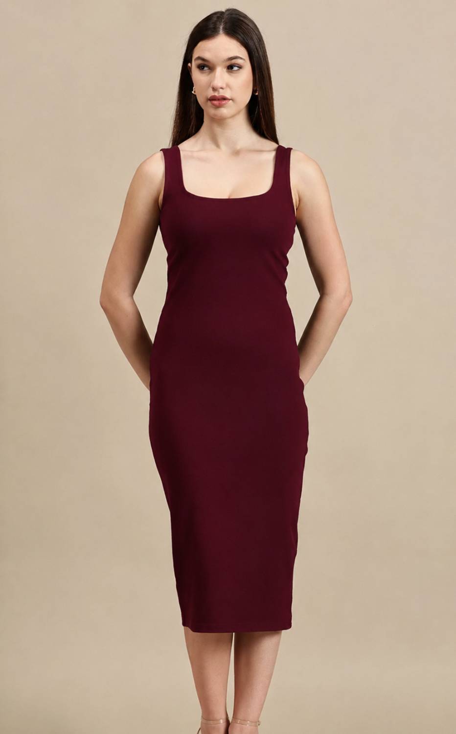 KANISHKAFASION Women Bodycon Maroon Maxi/Full Length Dress