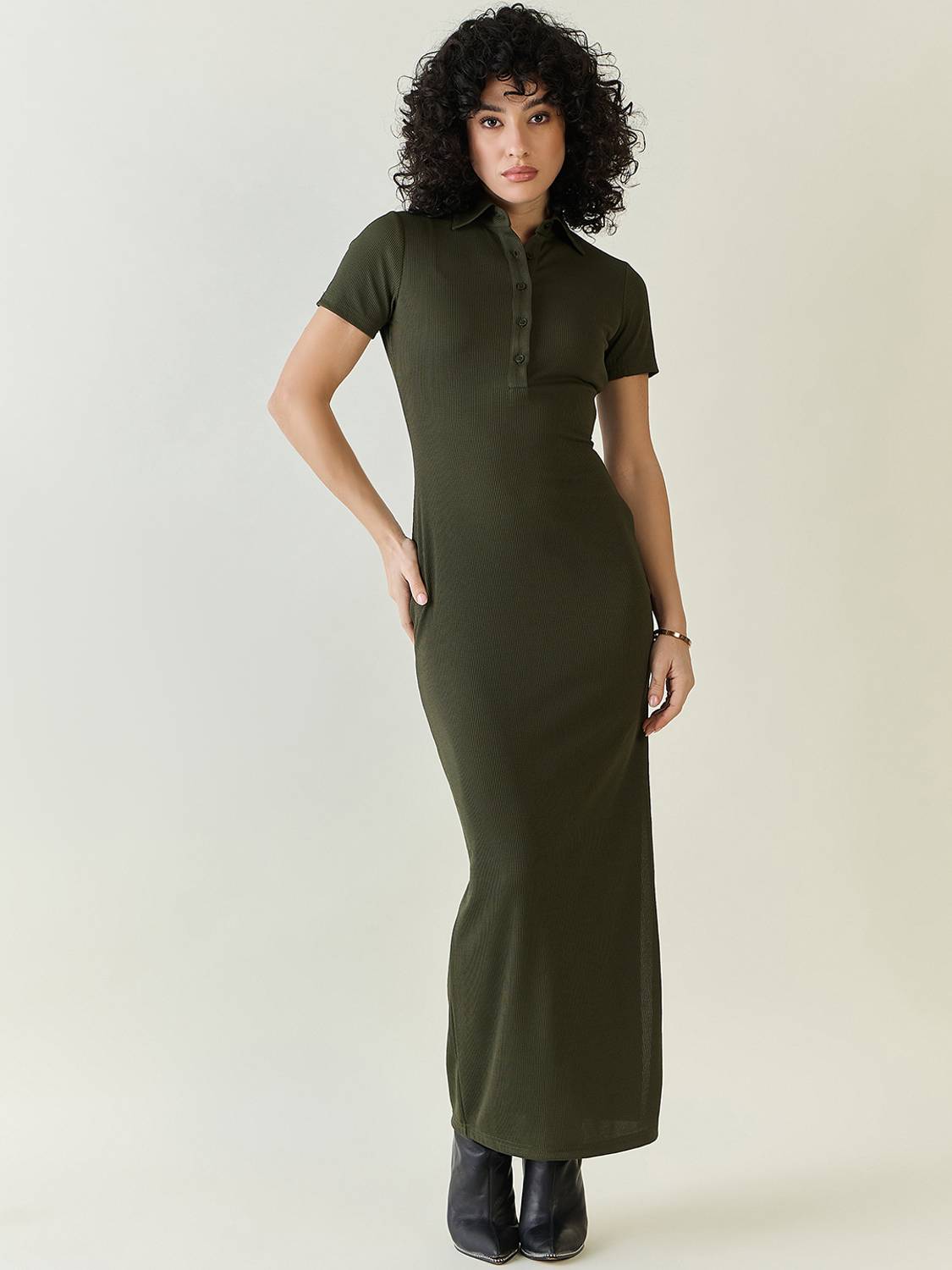 AAYU Women Bodycon Green Maxi/Full Length Dress