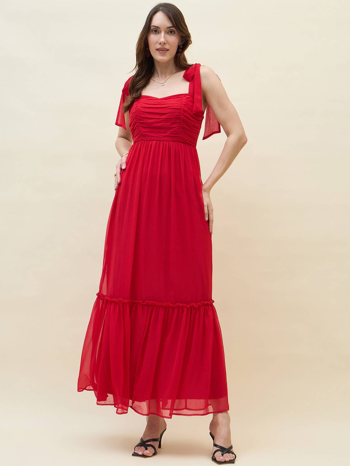 AAYU Women Red Layered Maxi Dress - Image 4