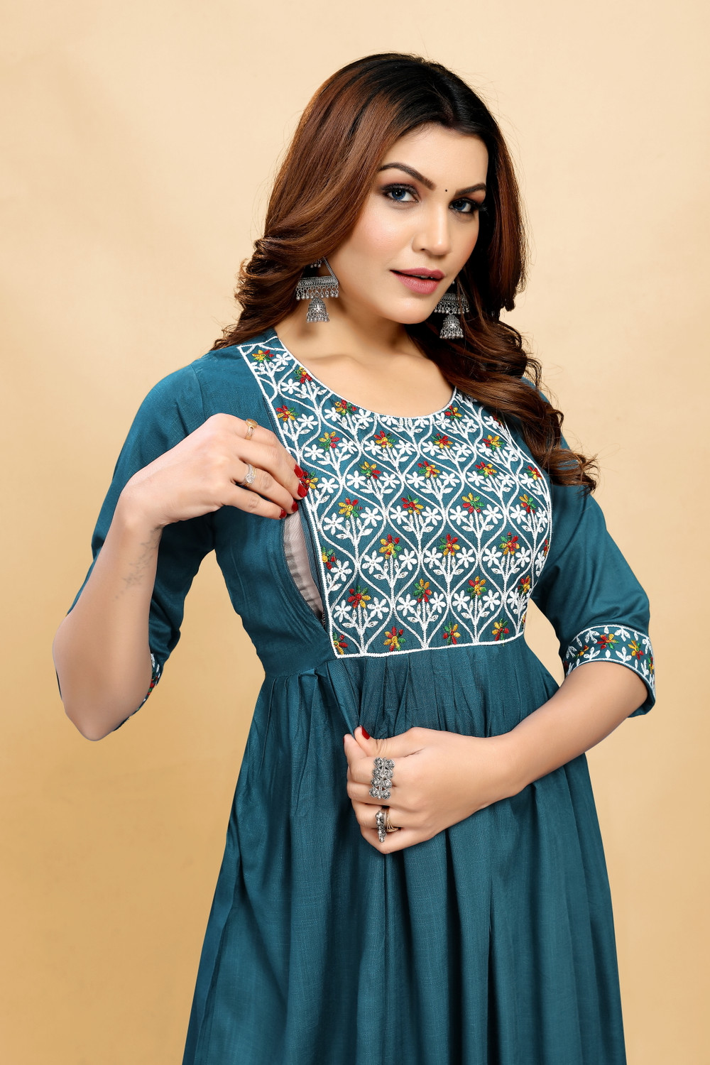 Image of sheladiya Women Fit and Flare Blue Midi /Calf Length Dress
