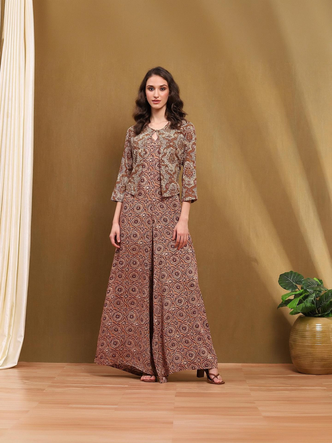Image of BIBA Women A-line Beige Maxi /Full Length Dress