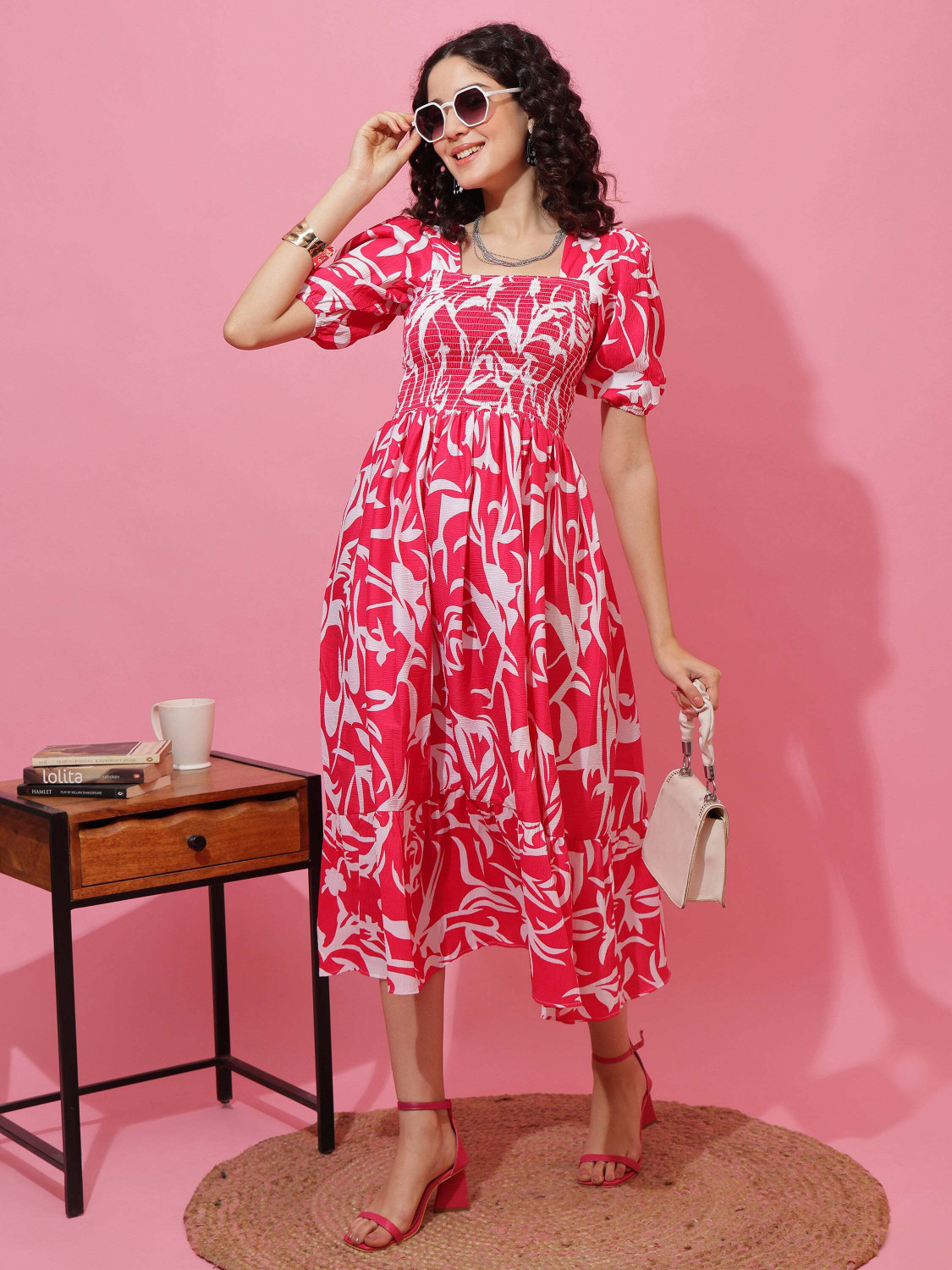 Image of Honky Tonky Women Fit and Flare Pink Midi /Calf Length Dress