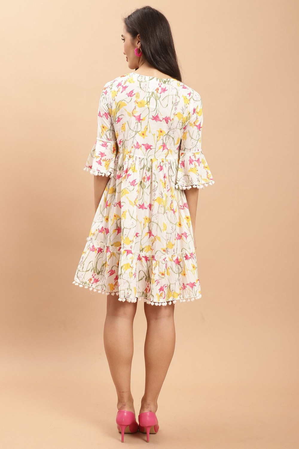 Image of Aaradhya Fashion Women A-line White Above Knee /Mid Thigh Length Dress