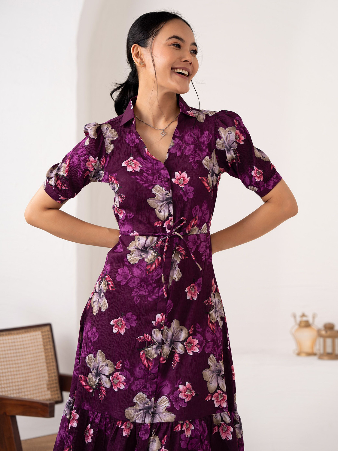 Image of AASK Women Fit and Flare Purple Knee Length Dress
