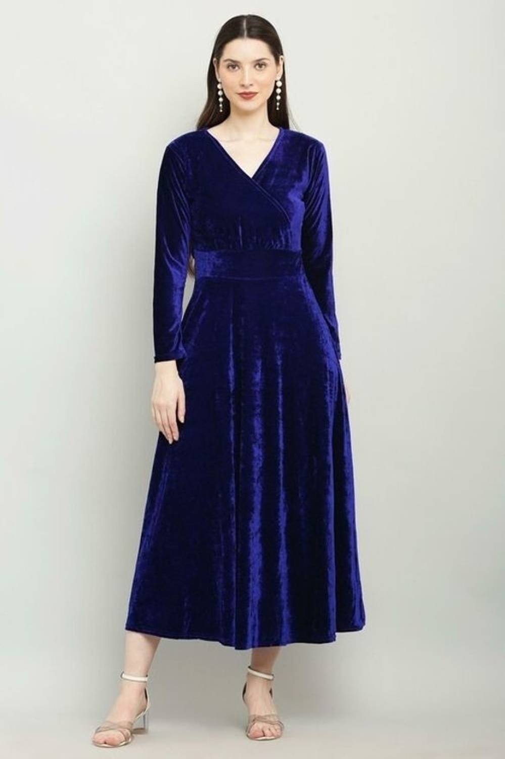 TRUE WESTIES Women Fit and Flare Dark Blue Maxi/Full Length Dress