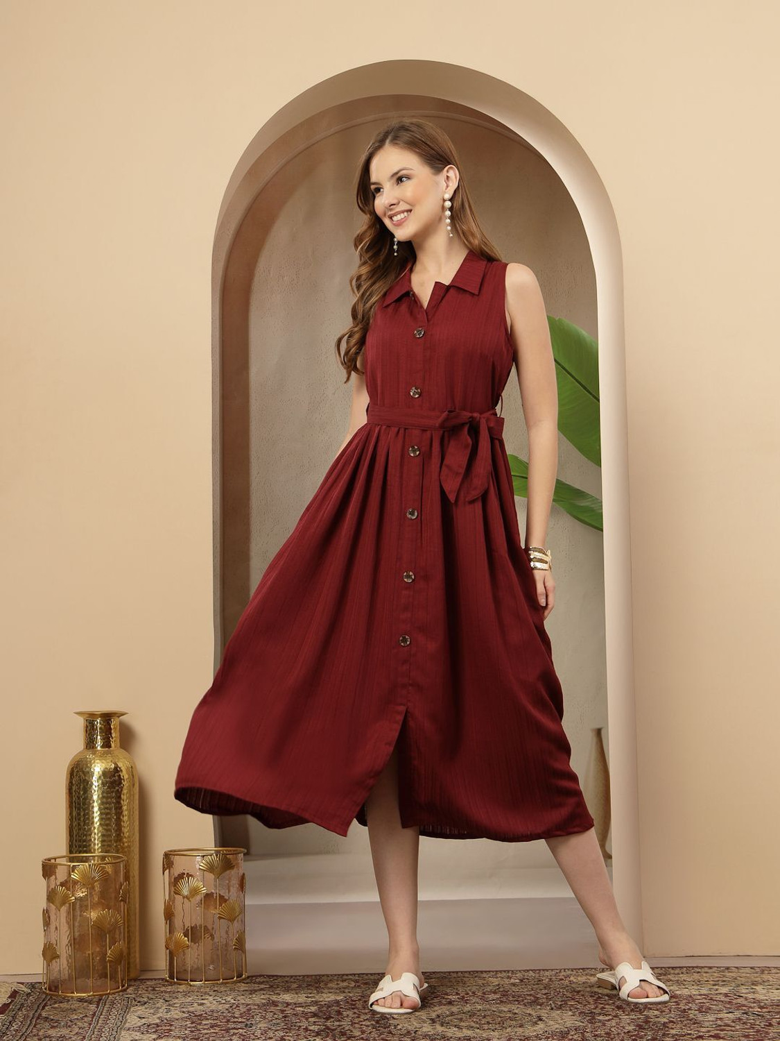 Image of Stylum Women A-line Maroon Maxi /Full Length Dress