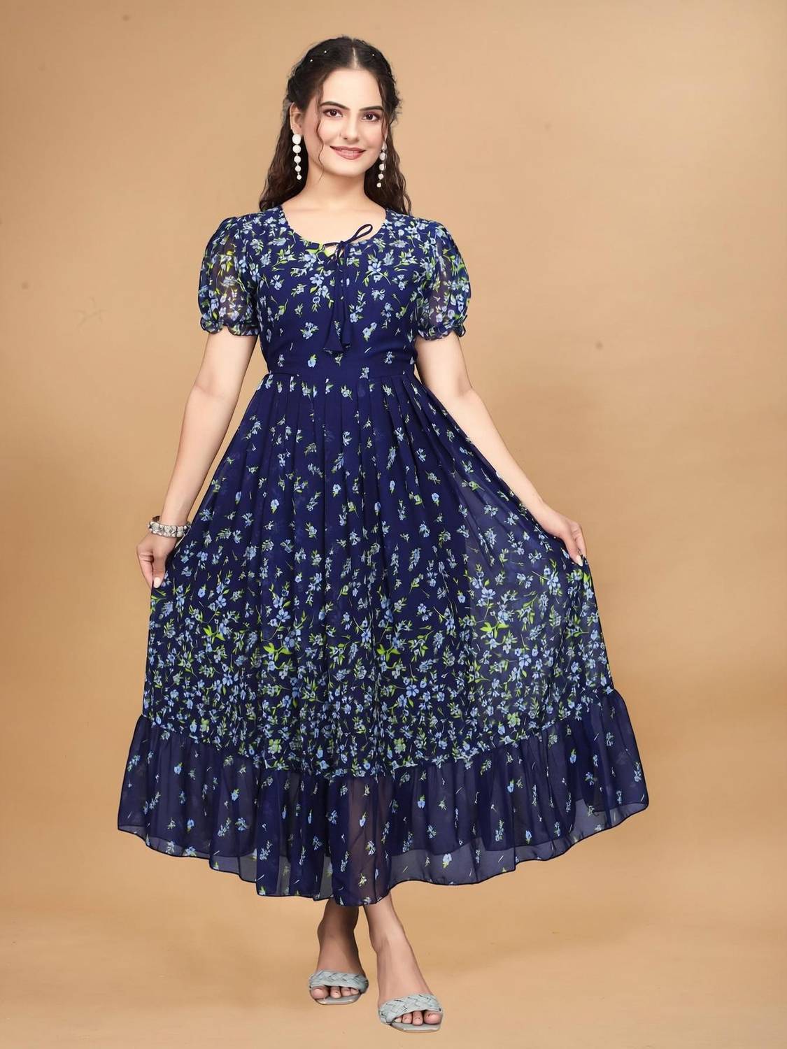 ANTRA Women Fit and Flare Multicolor Maxi/Full Length Dress