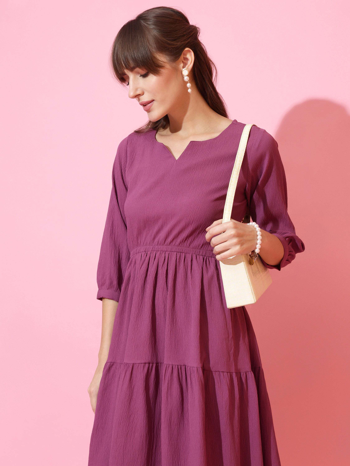 Image of Sheetal Associates Women Fit and Flare Purple Midi /Calf Length Dress