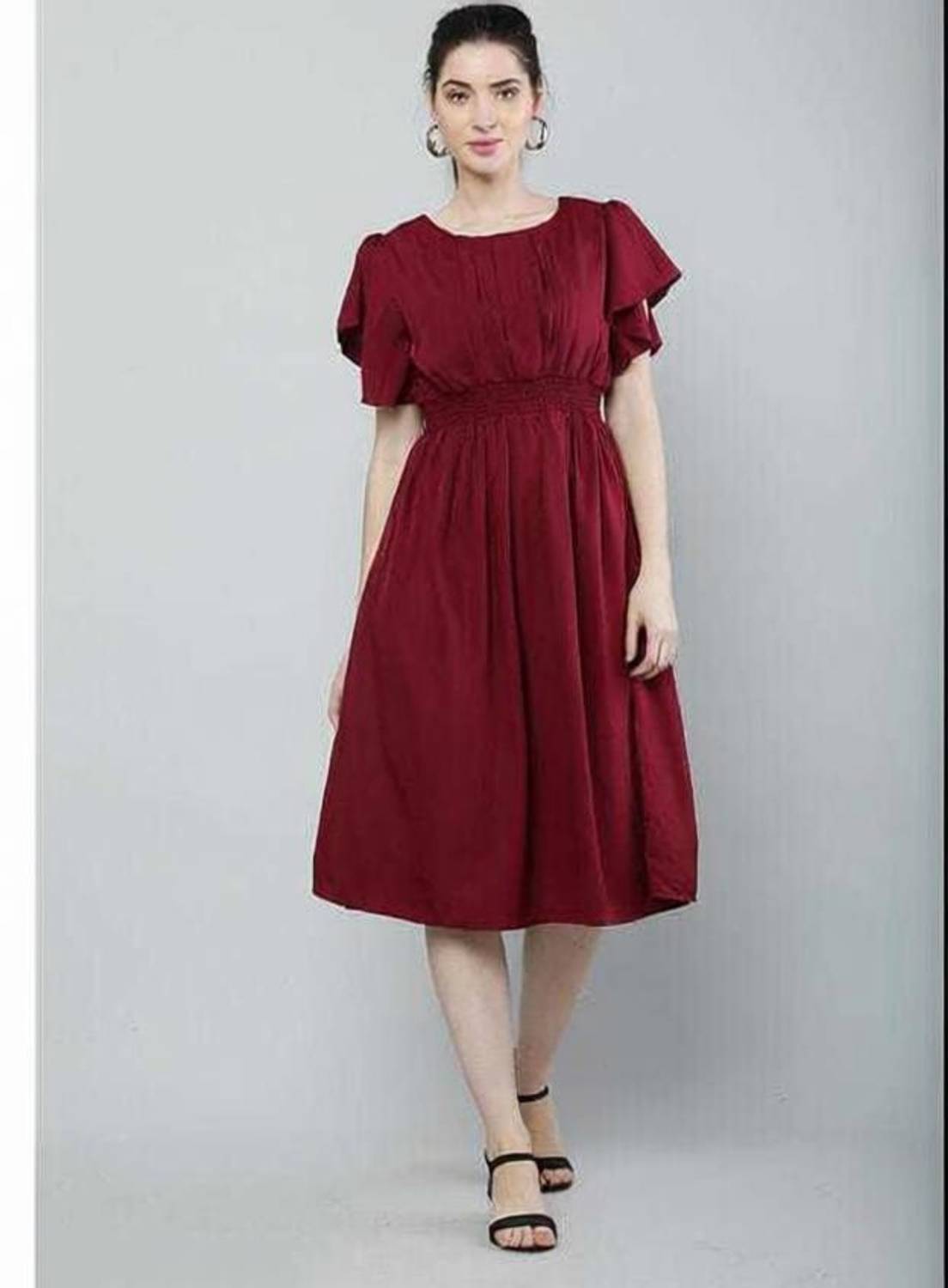 one amore Women Fit and Flare Maroon Knee Length Dress