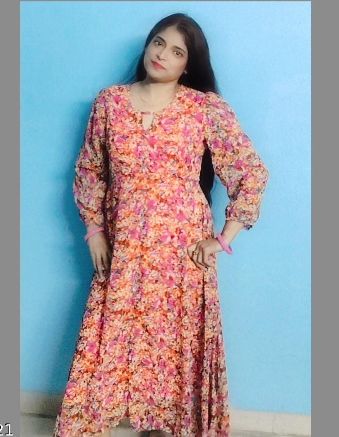 Image of GFM Women Fit and Flare Orange Midi /Calf Length Dress