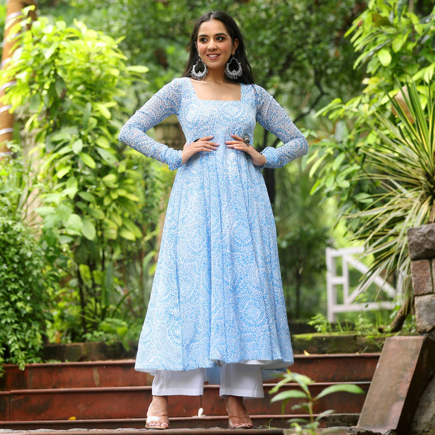 Toochki Women Printed Flared Kurta (Blue) - Image 2