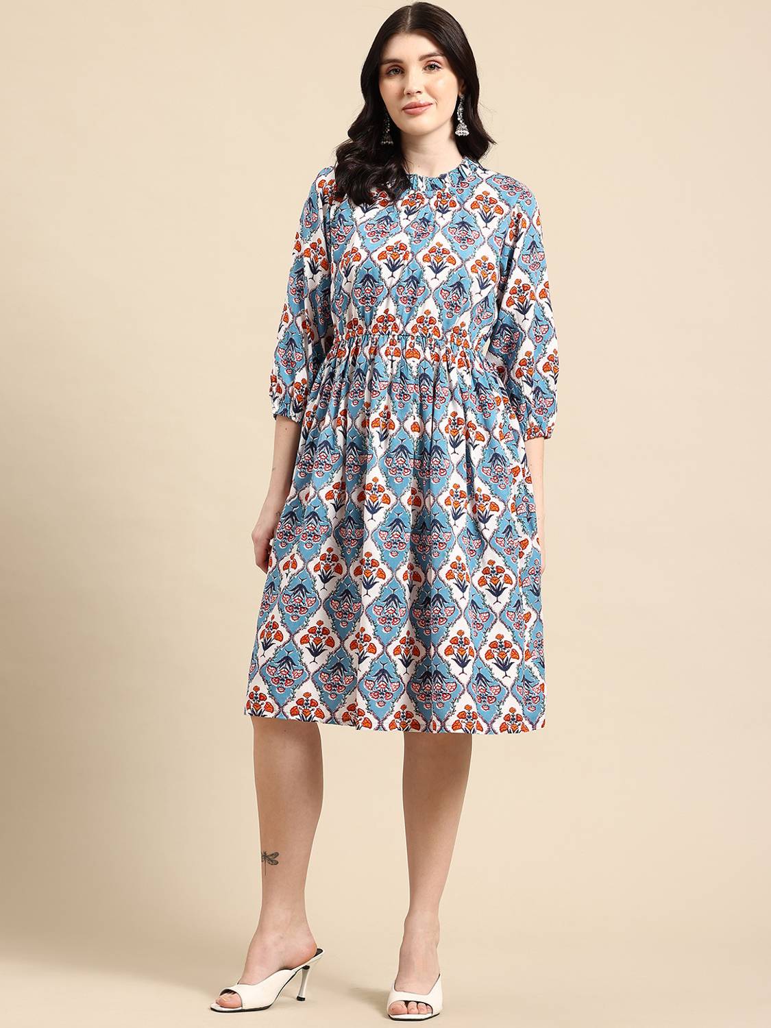 A&k Women Fit and Flare Multicolor Knee Length Dress