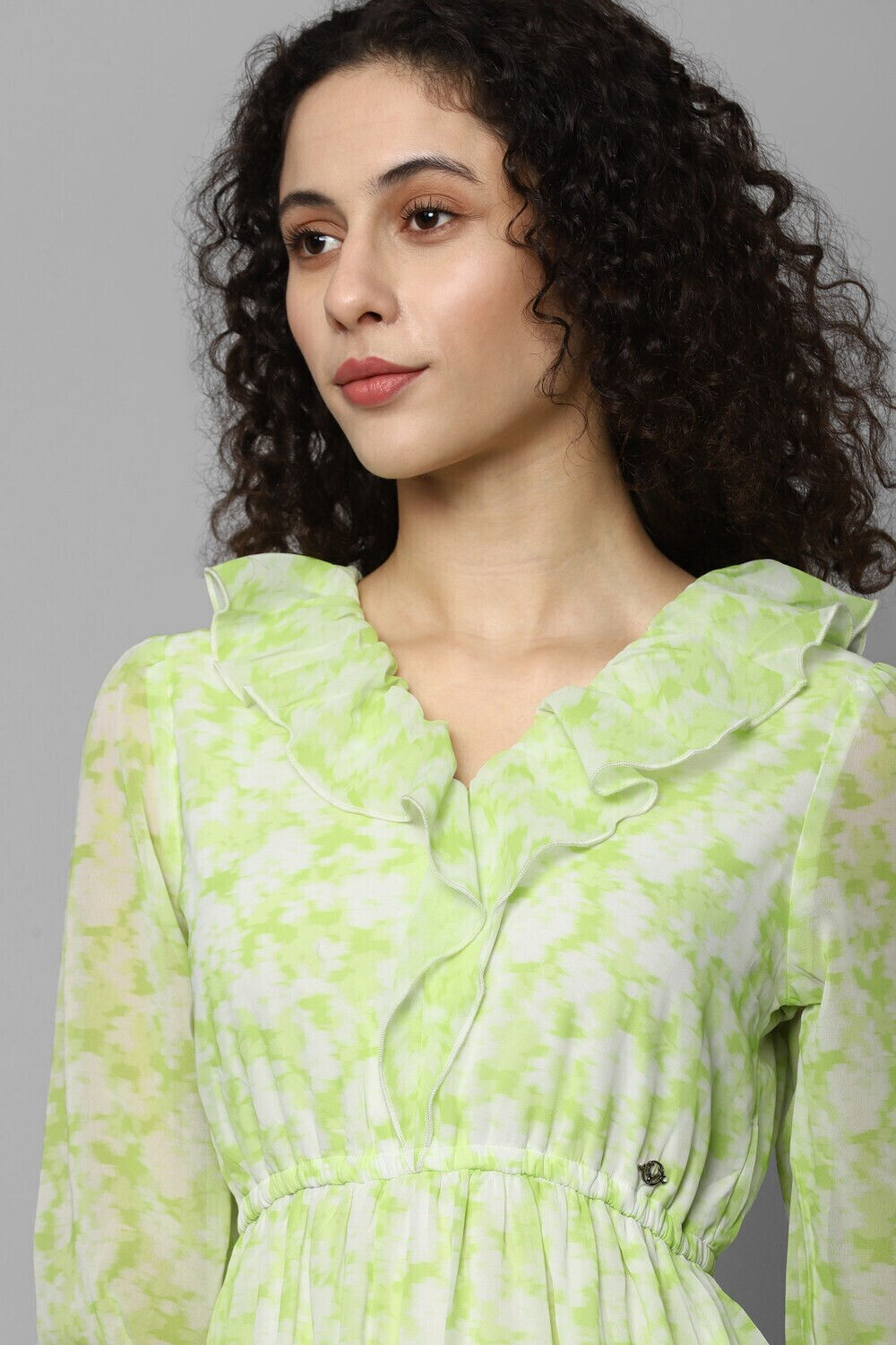 Image of Allen Solly Women A-line Green, White Above Knee /Mid Thigh Length Dress
