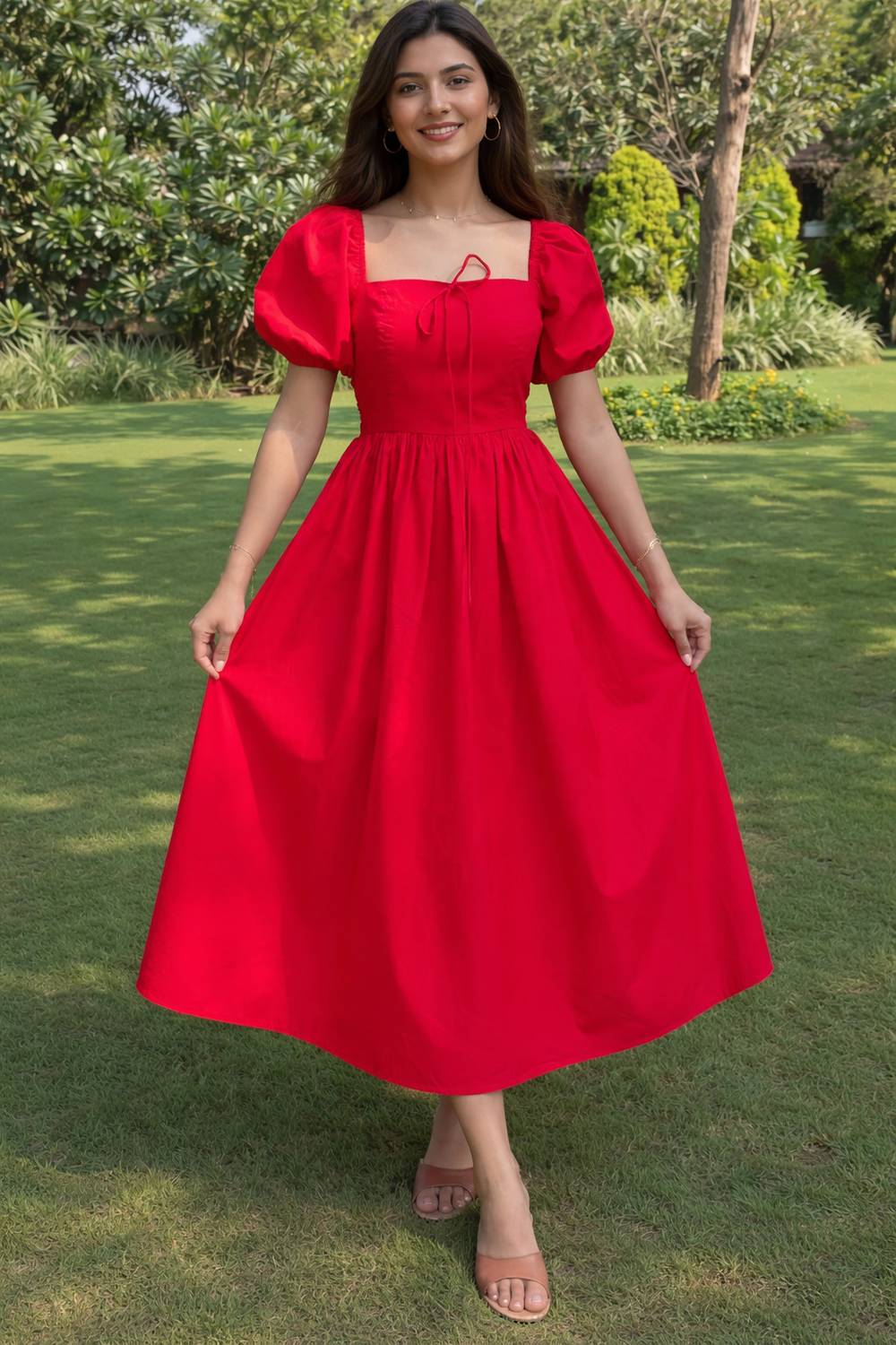 SoniyasKurti Women Red Fit and Flare Midi Dress