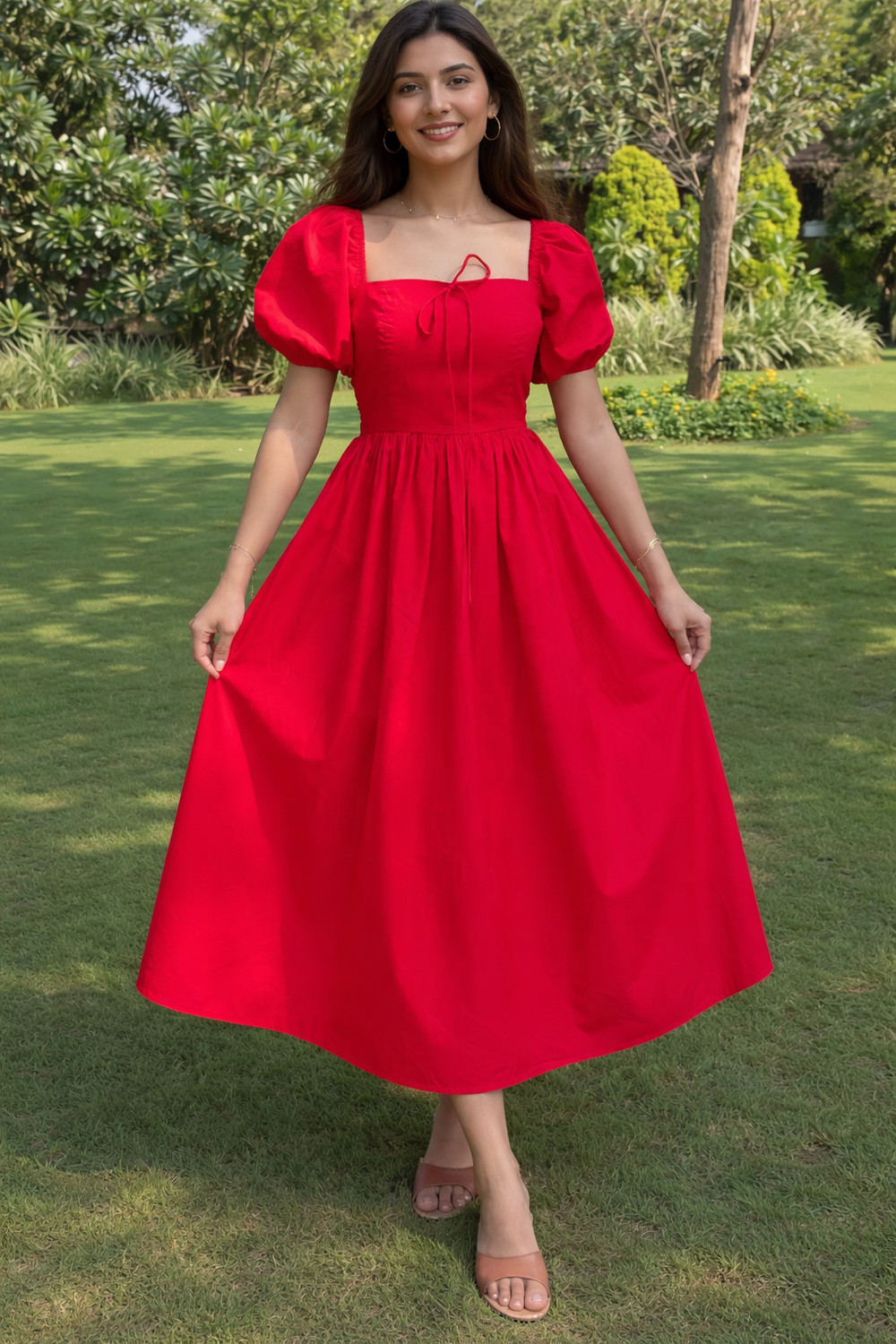 Image of SoniyasKurti Women Fit and Flare Red Midi /Calf Length Dress