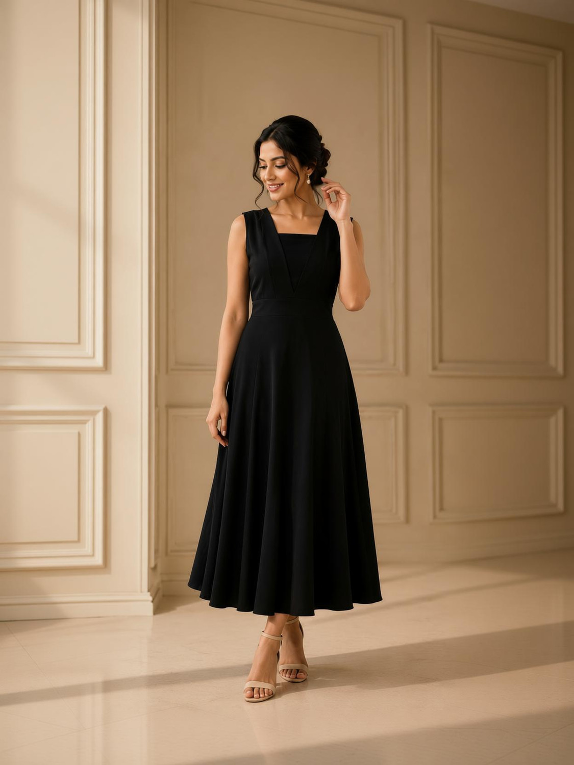 SHRASTHA Women A-line Black Midi/Calf Length Dress
