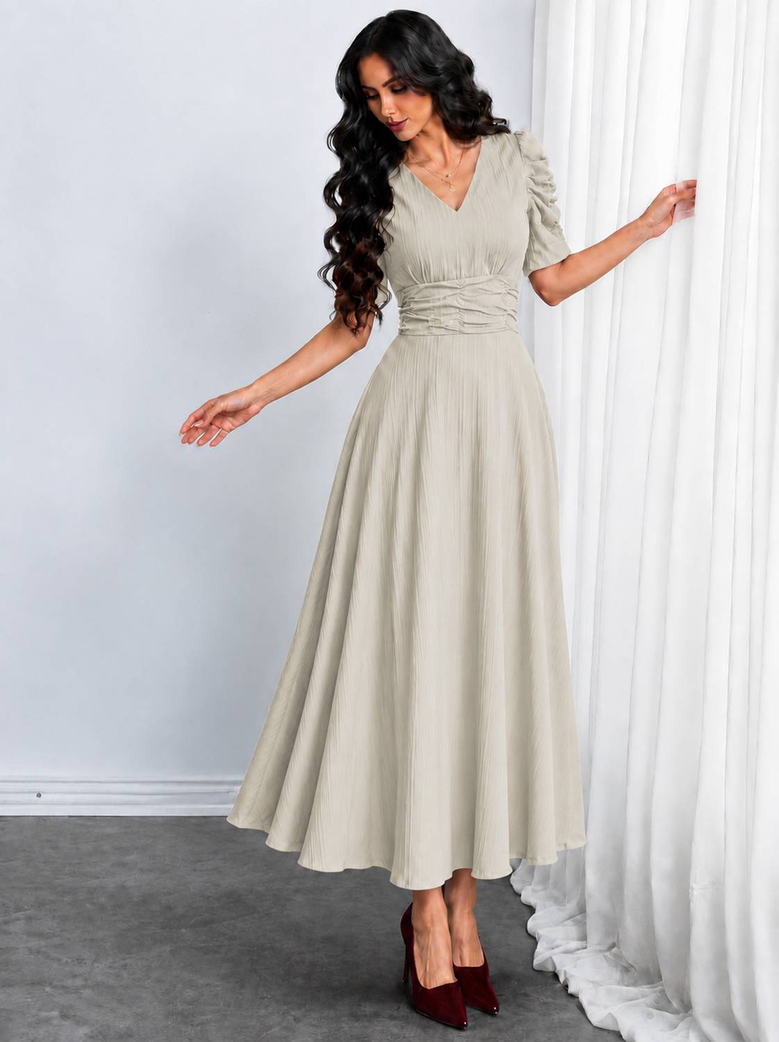 METRONAUT Women A-line Beige Ankle Length Dress