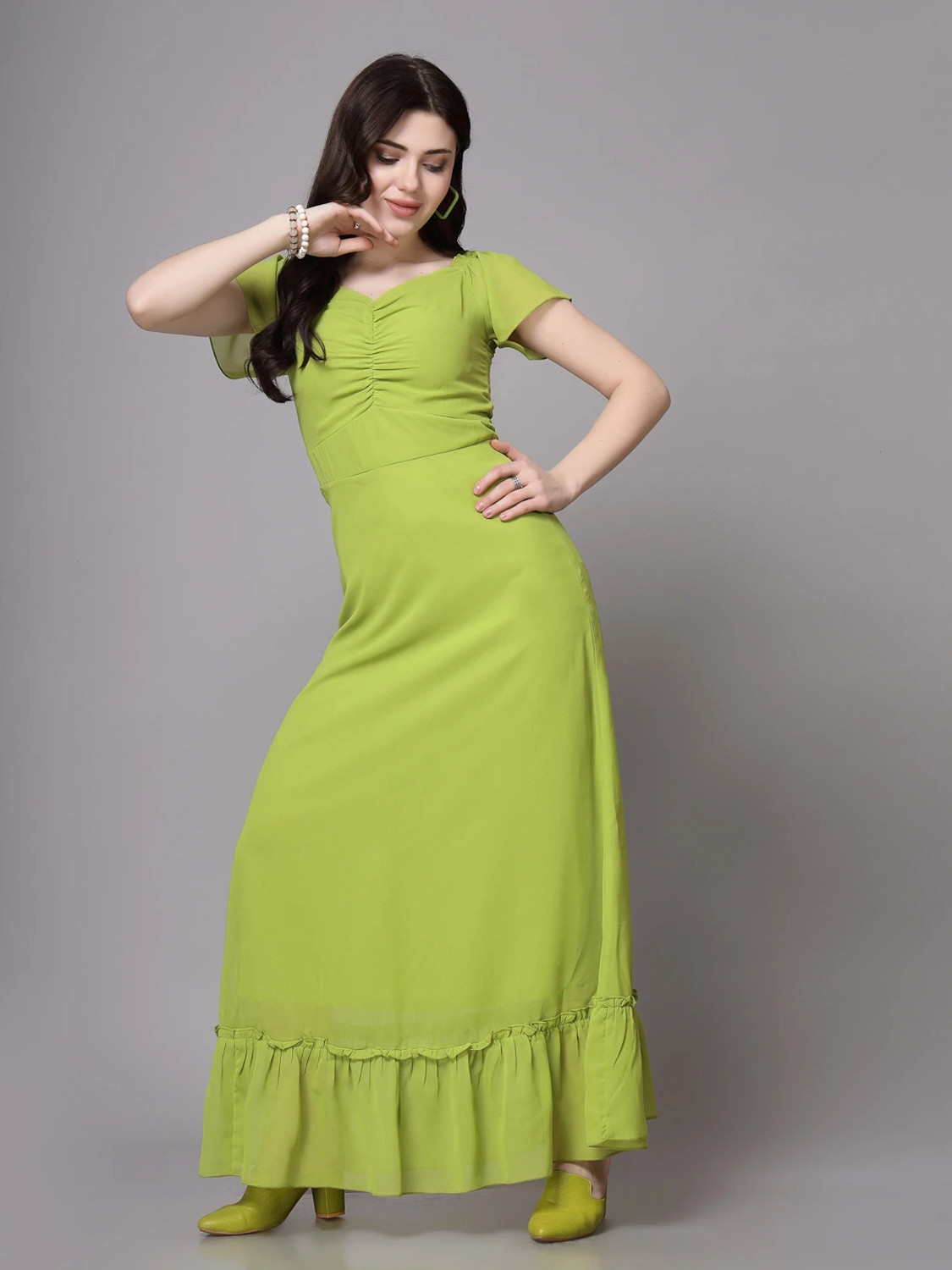 Image of METRONAUT Women Maxi Light Green Full Length Dress