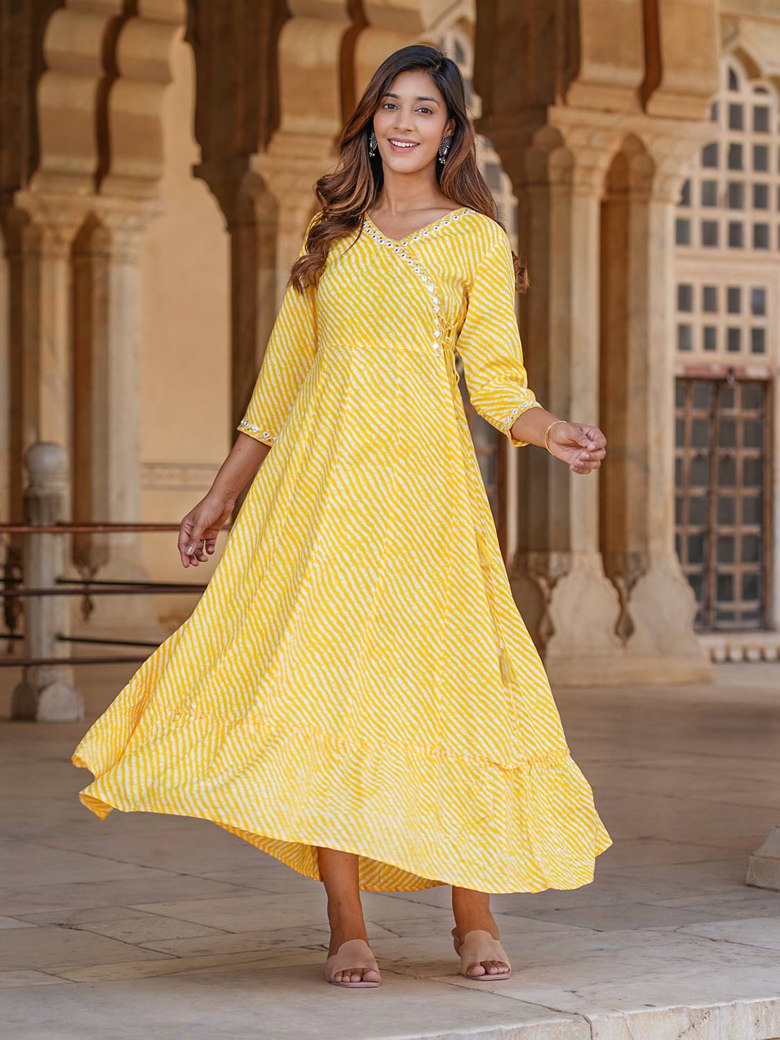 Jaitpuriya fashion Women Maxi Yellow, White Full Length Dress - Buy  Jaitpuriya fashion Women Maxi Yellow, White Full Length Dress Online at  Best Prices in India | Flipkart.com