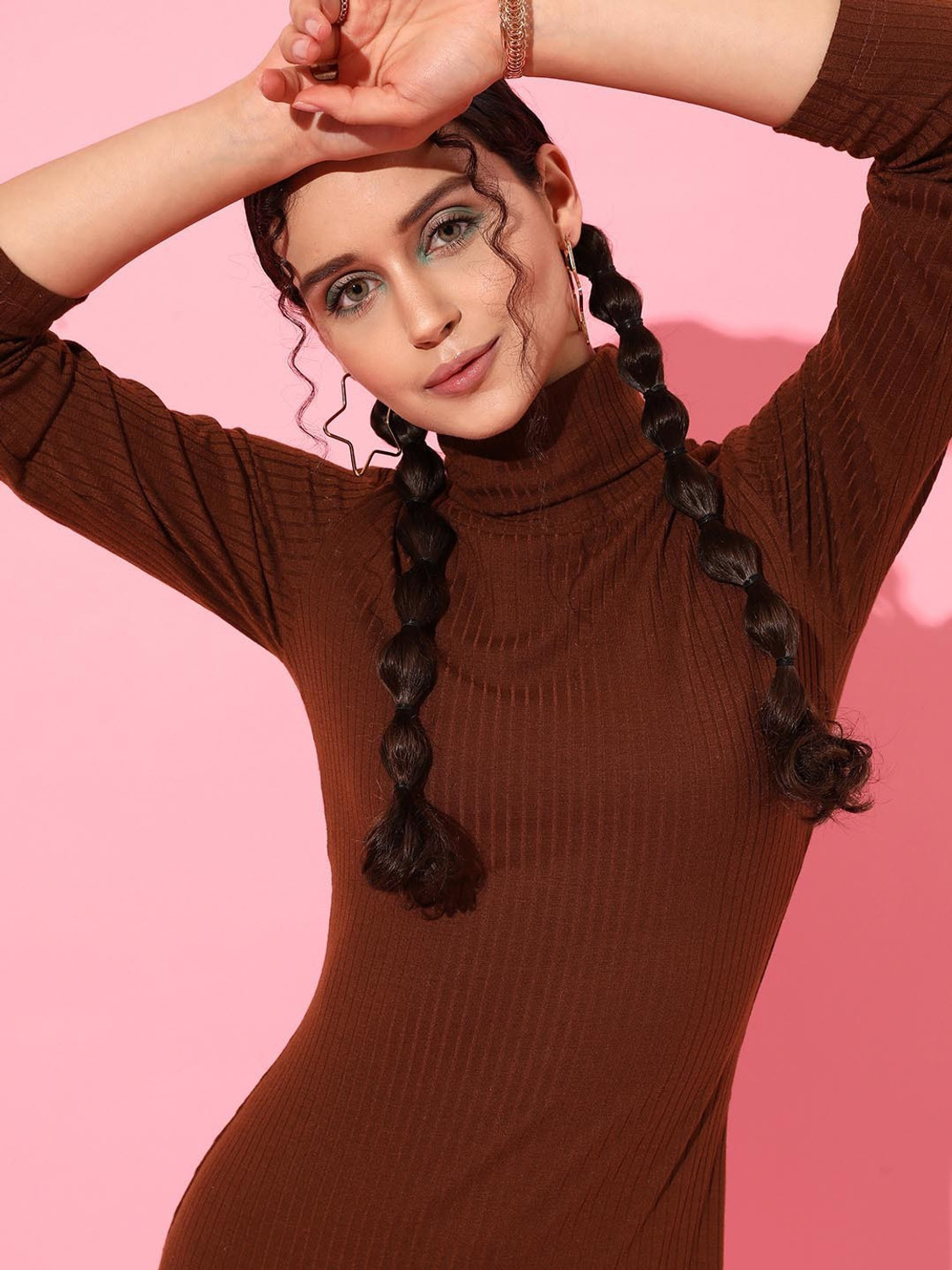 Image of STREET9 Women Peplum Brown Knee Length Dress