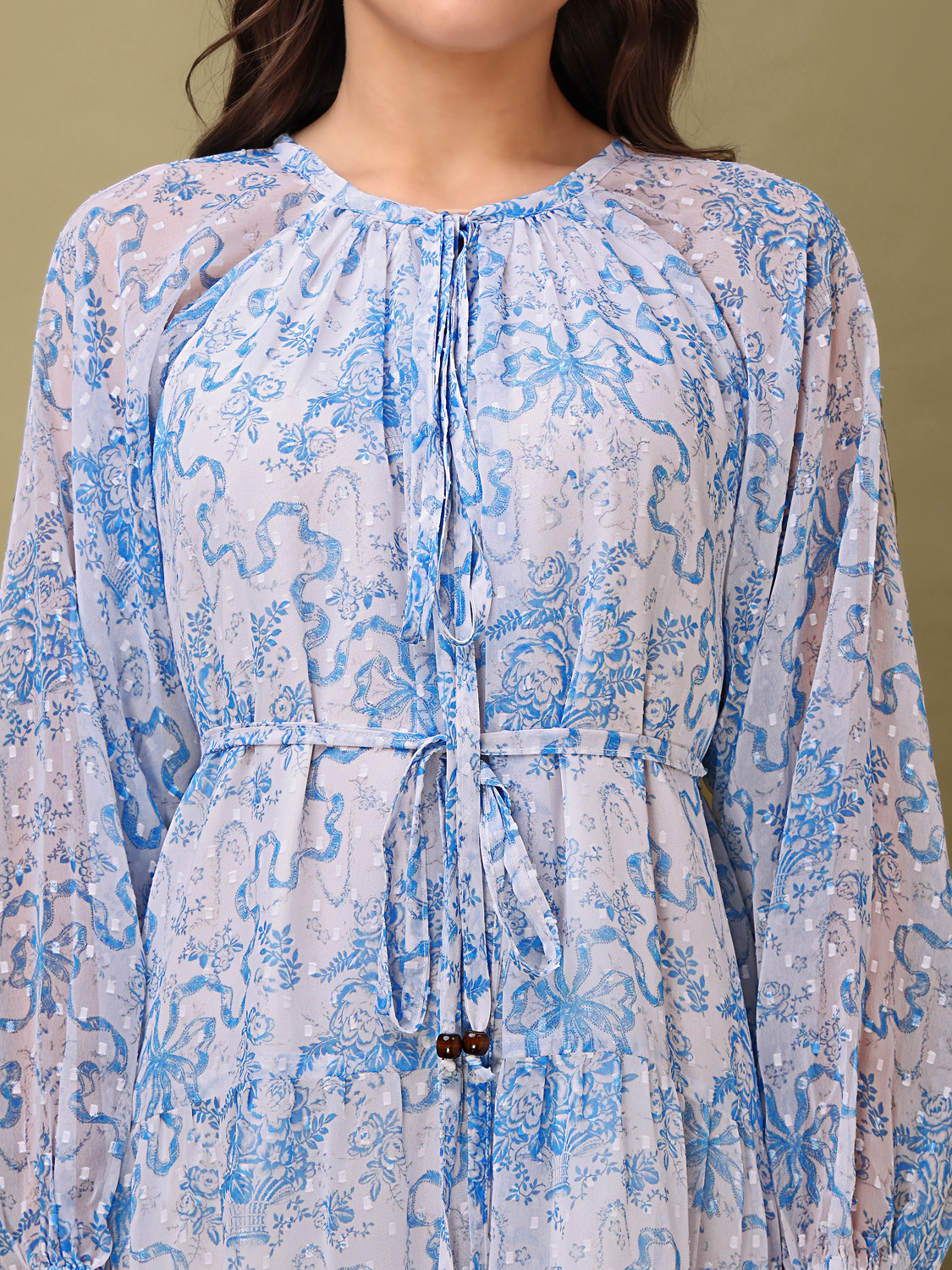 Image of PURVAJA Women Tiered Blue, White Midi /Calf Length Dress