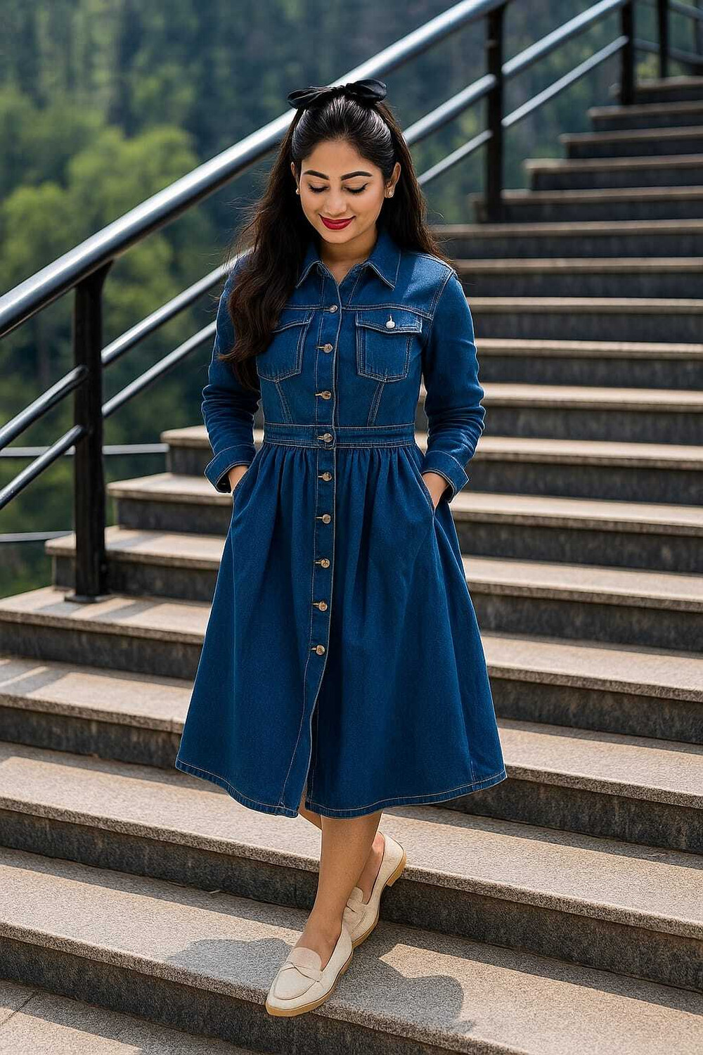 Image of RKK Collection Women Fit and Flare Blue Midi /Calf Length Dress