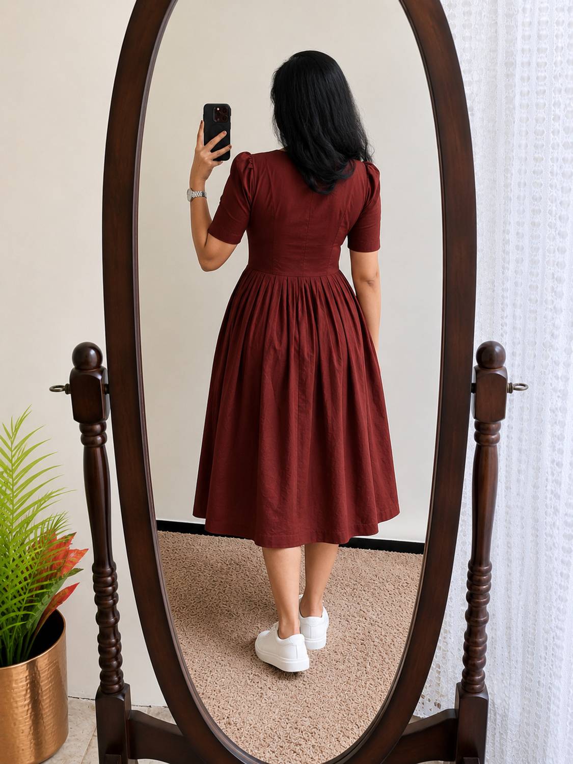 Shri Women Maroon Fit and Flare Midi Dress - Image 2
