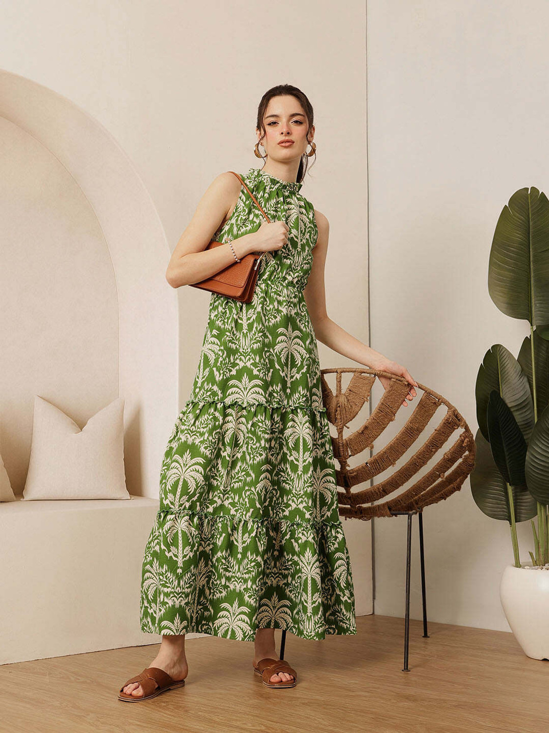 Image of STREET9 Women Fit and Flare Green Below Knee Dress