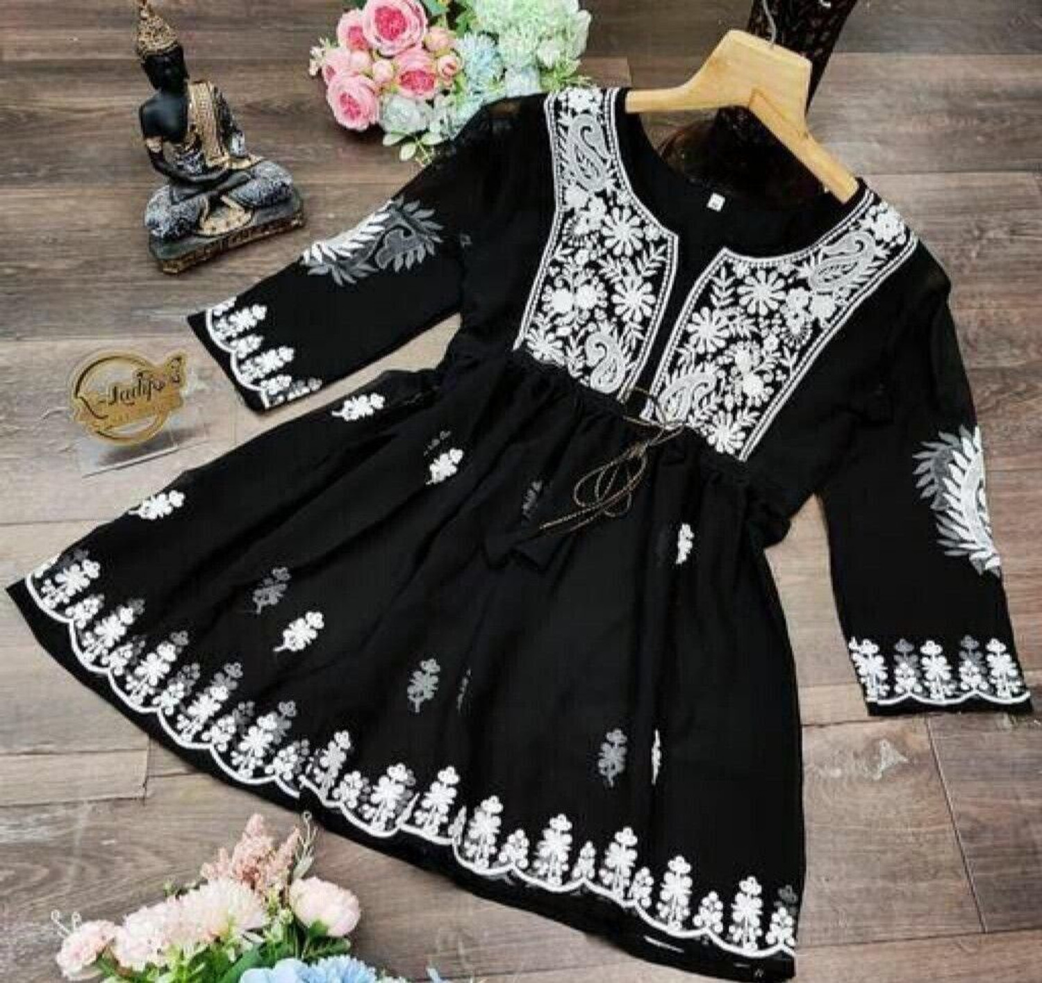 Image of Shivcreatione Women Fit and Flare Black Above Knee /Mid Thigh Length Dress