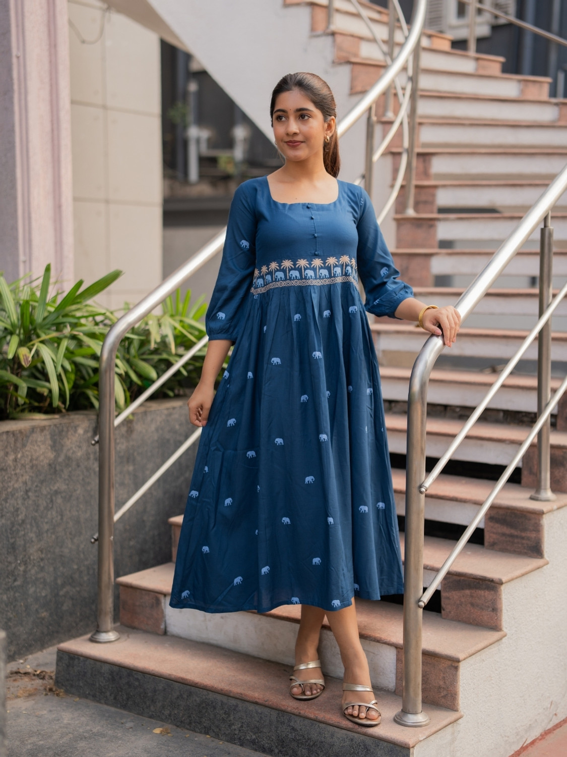 Image of hayclothing Women A-line Blue Maxi /Full Length Dress