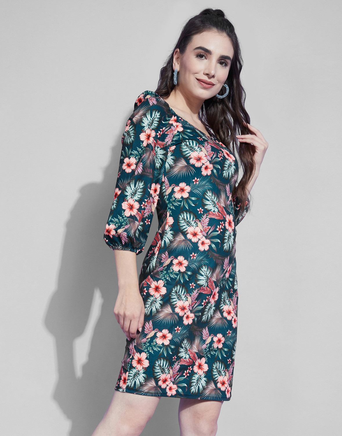 Image of Selvia Women Sheath Dark Blue Knee Length Dress