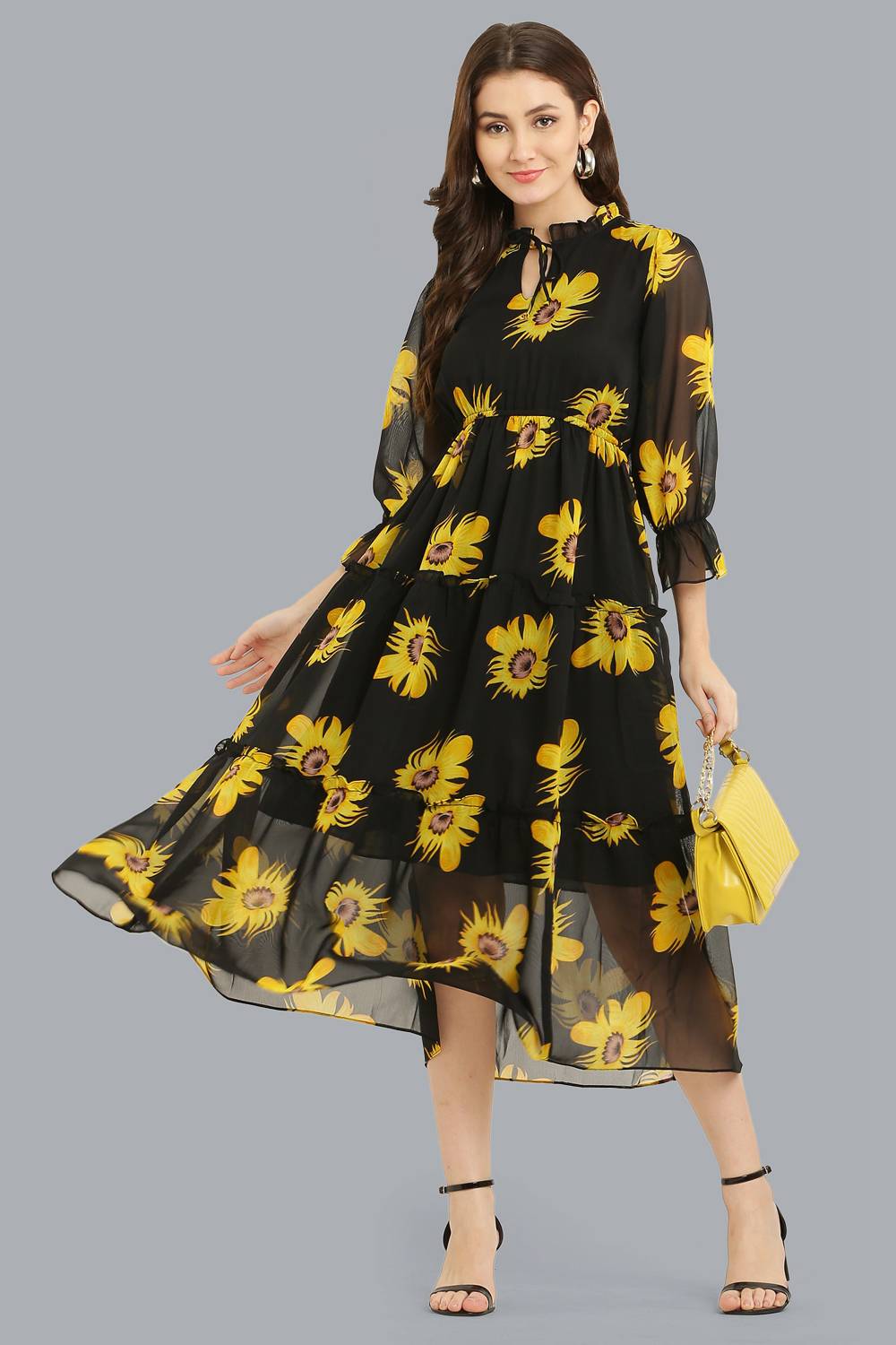 Absorbing Women A-line Yellow Midi/Calf Length Dress