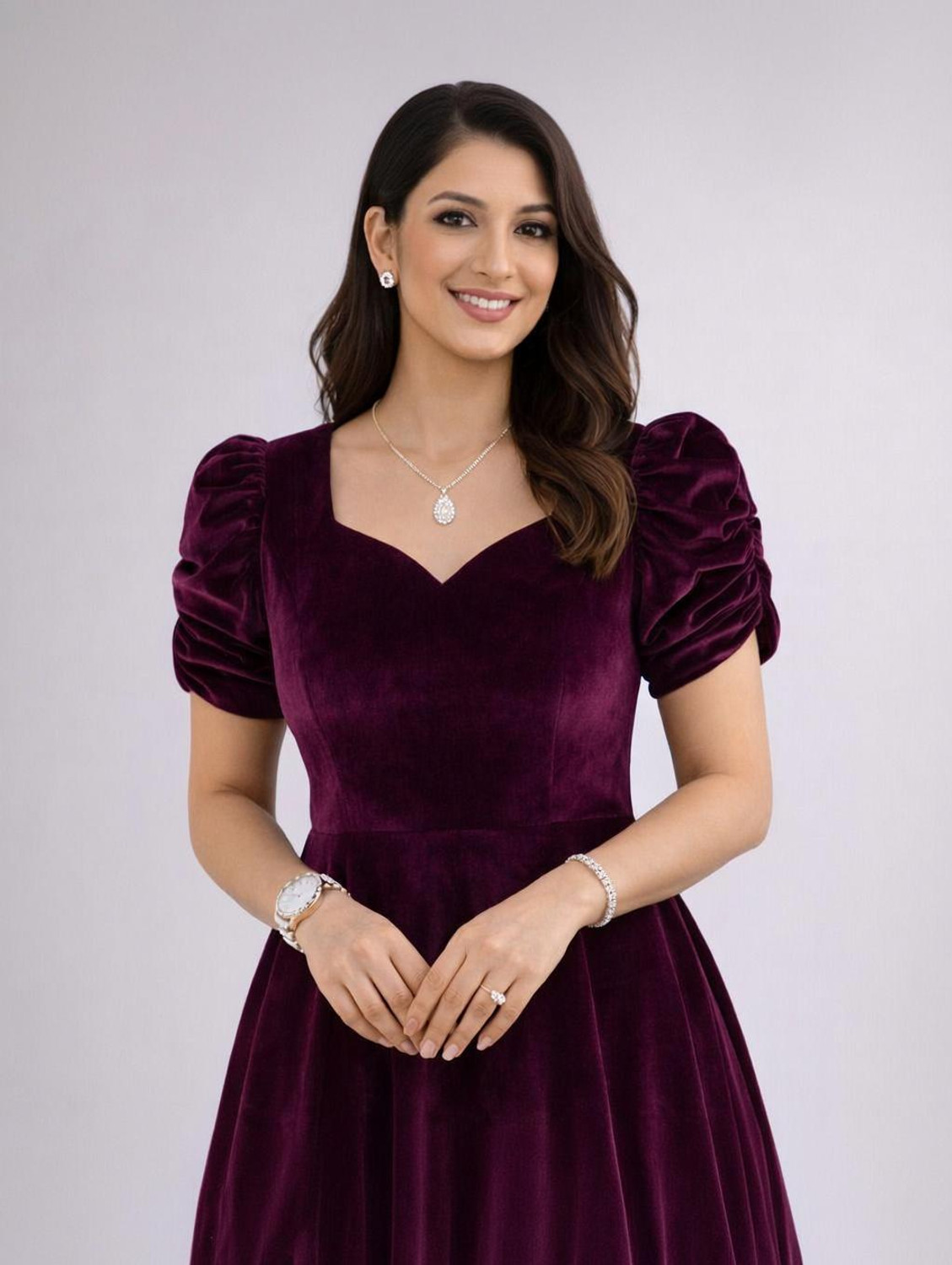 Image of Freyal Enterprise Women Fit and Flare Purple Ankle Length Dress