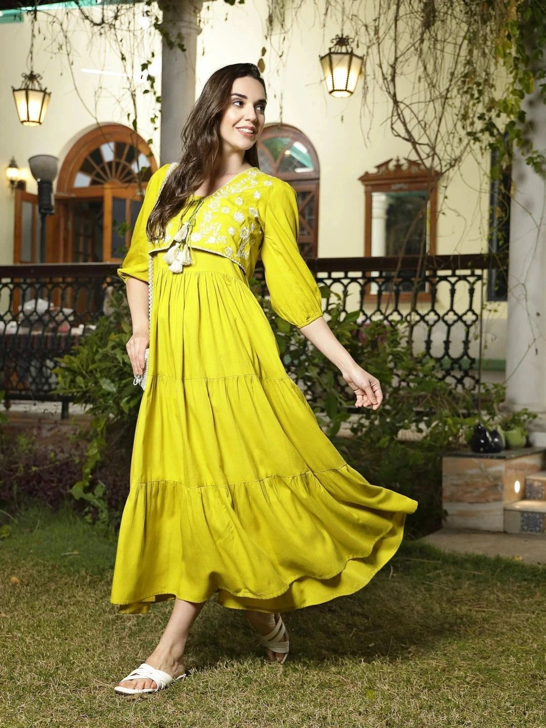Image of Stylum Women Empire Waist Light Green Maxi /Full Length Dress