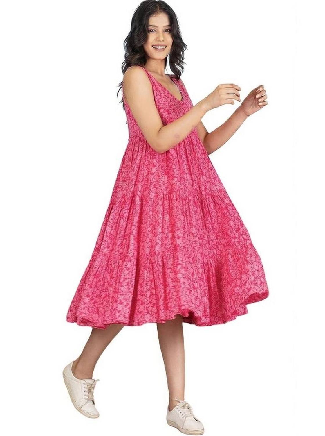 NWH Women Fit and Flare Pink Knee Length Dress