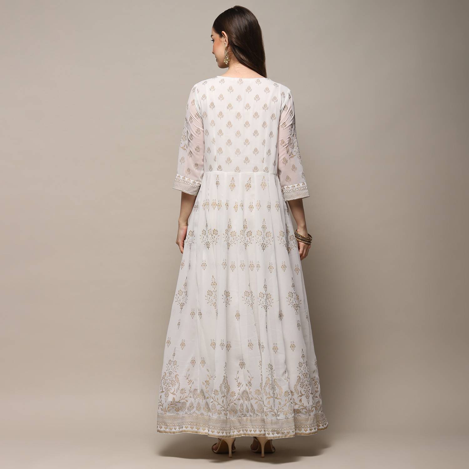BIBA Women Fit and Flare White, Gold Maxi/Full Length Dress - Buy BIBA  Women Fit and Flare White, Gold Maxi/Full Length Dress Online at Best  Prices in India | Flipkart.com