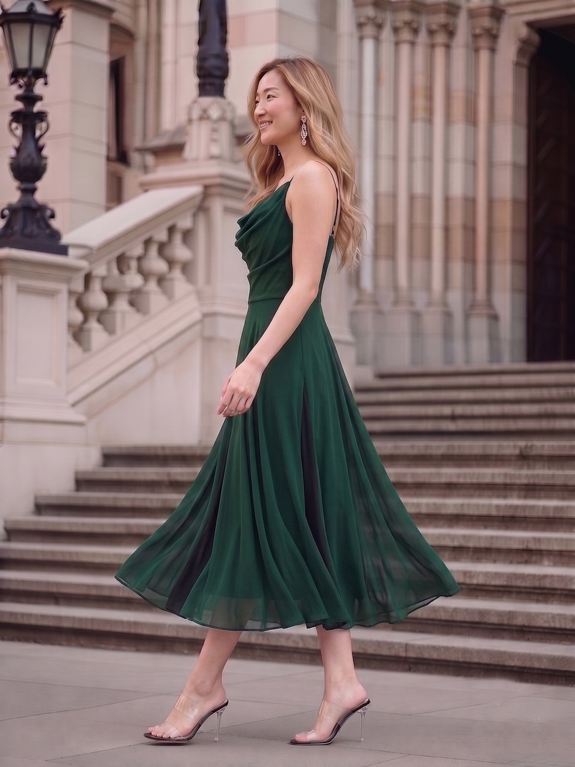 Image of AAYU Women Fit and Flare Green Midi /Calf Length Dress