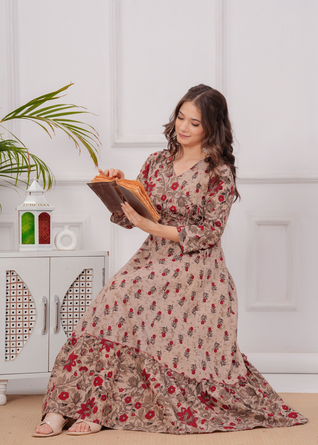 Image of Gustofab Women Fit and Flare Brown Maxi /Full Length Dress